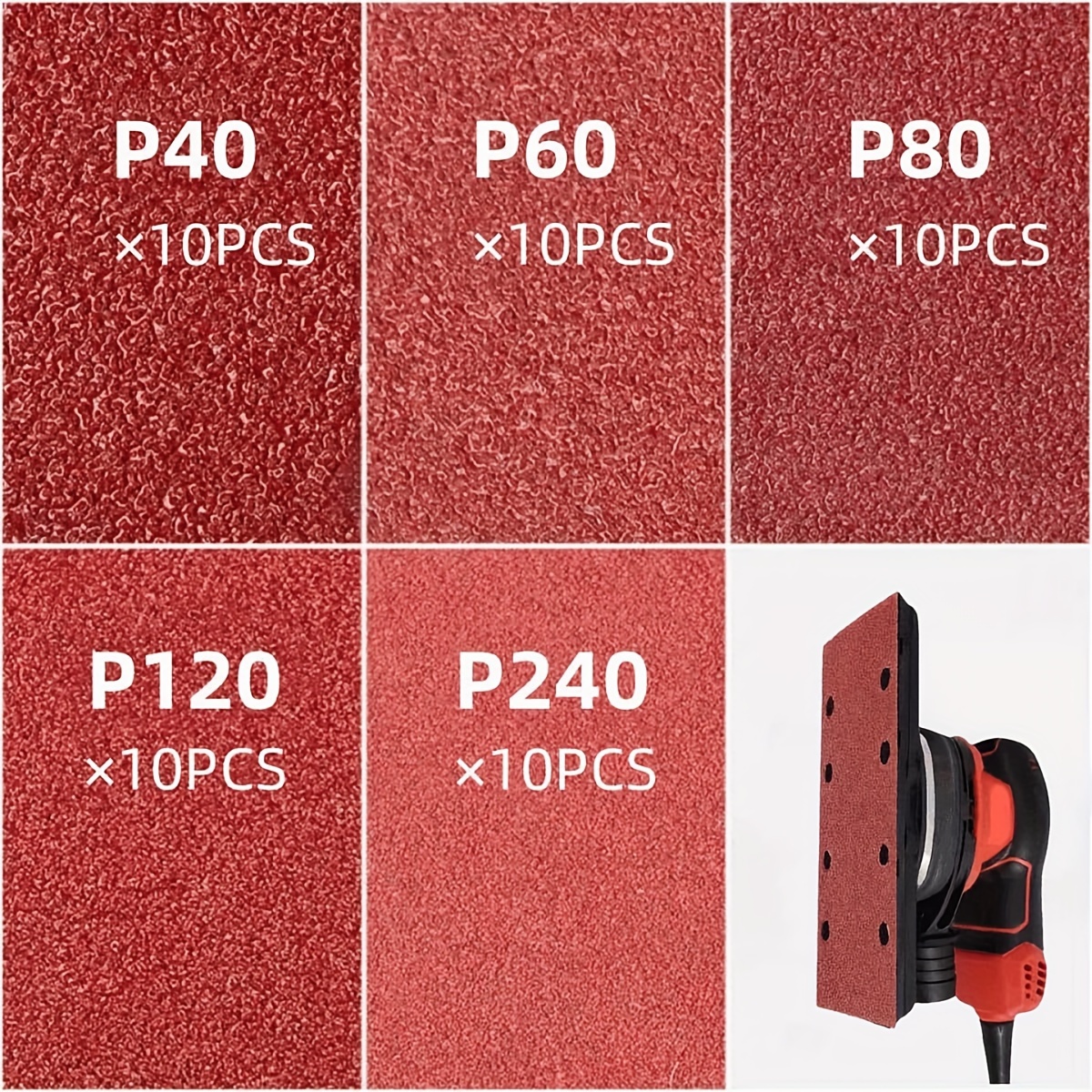 E-shop 50 Stück Klett-Schleifpads, 93x185 mm, 8-Loch Aluminiumoxid-Schleifpapier, geeignet für Winkelschleifer, mittlere Körnung, PVC-Material,