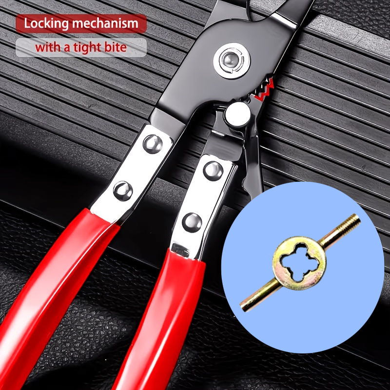 TEMU New Heavy-duty Automotive Hose Clamp Pliers, 1pc Valve Core Wrench Included. With Non-slip Handle - Professional Tool, Suitable For Oil Lines,