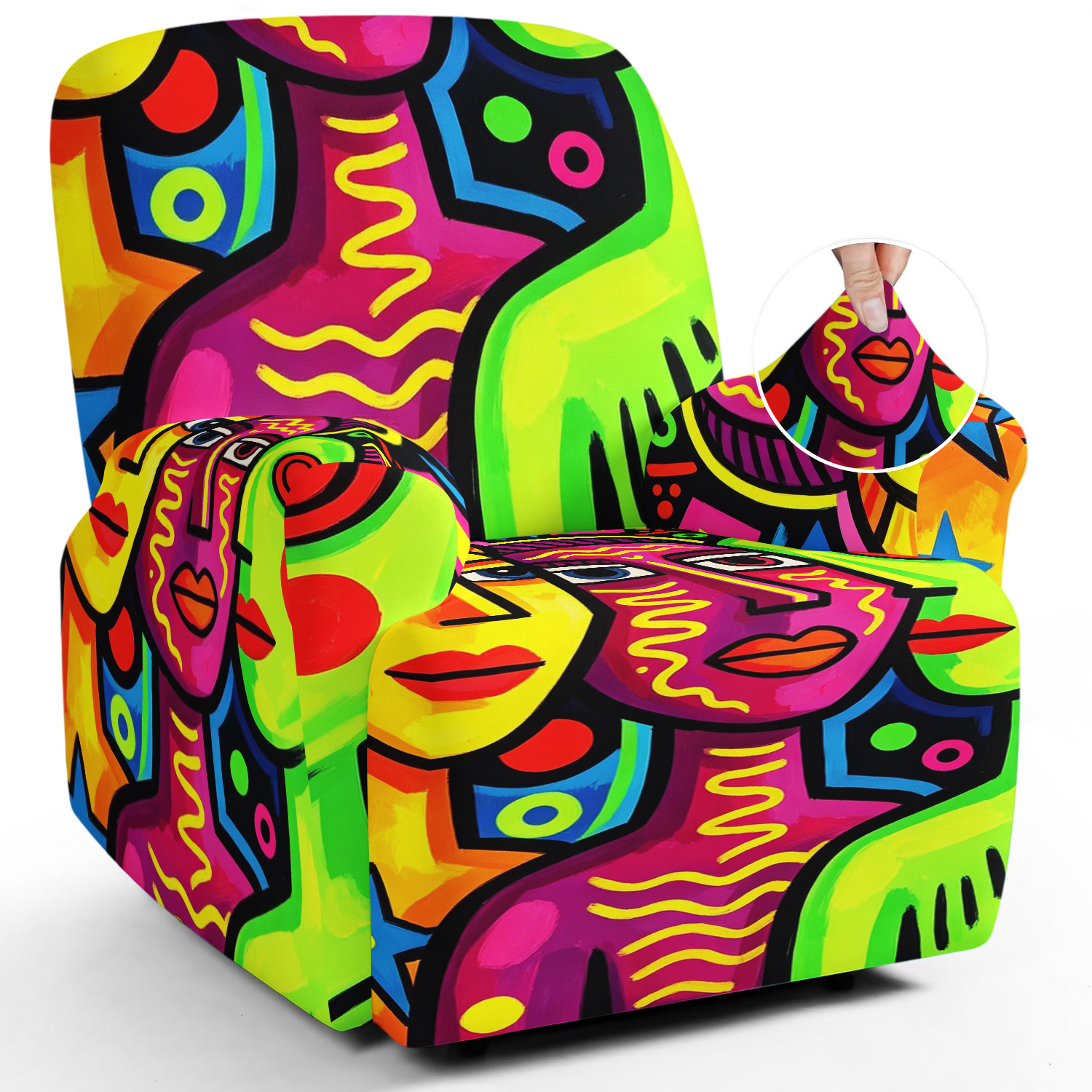 tribal painted face   geometric pattern stretch recliner sofa cover protector for stretch recliner covers home decoration for dogs cats