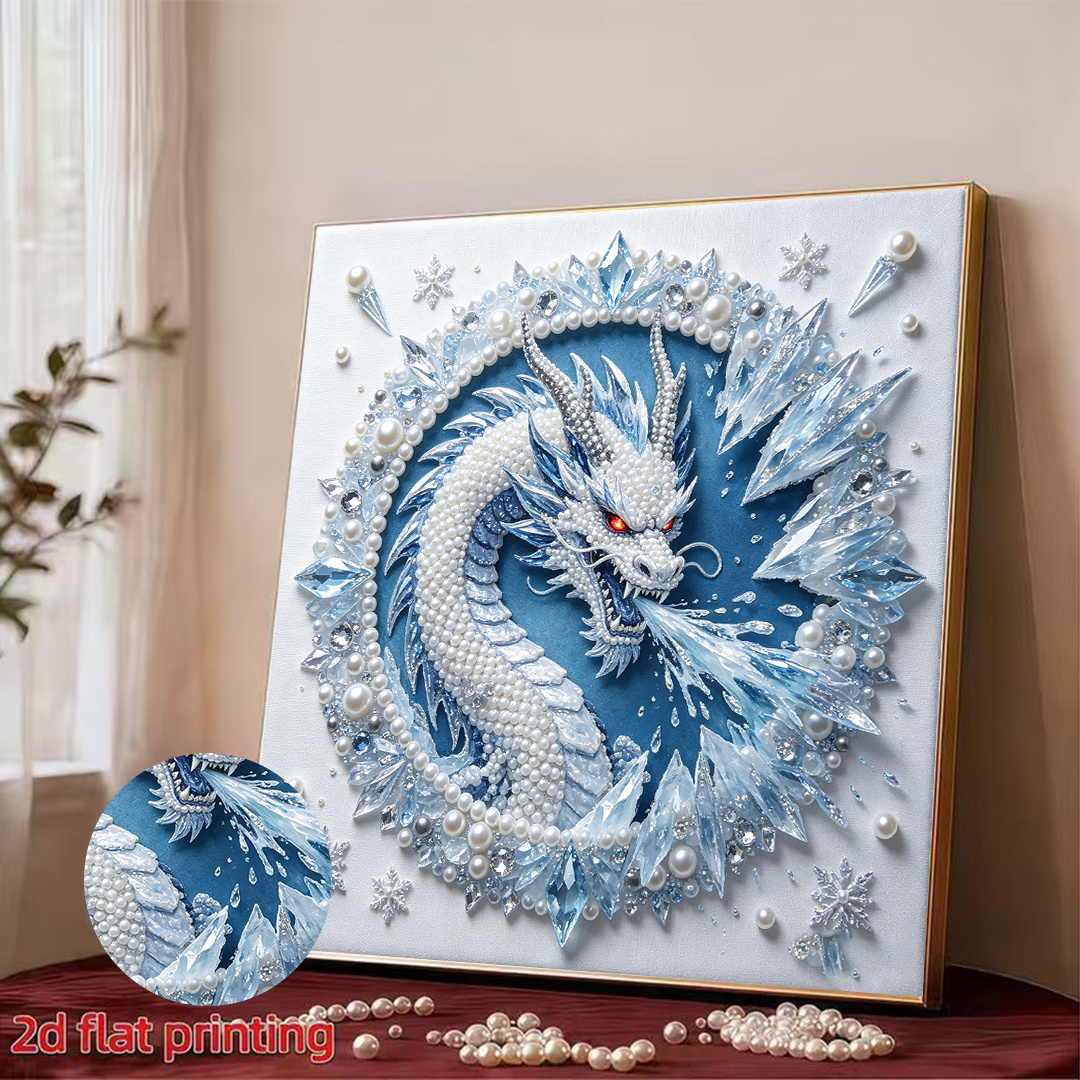 TEMU Peinture de perles cadre à soi- Dragon de glace - Un kit créatif de peinture diamant avec un motif majestueux de dragon de glace. des perles et