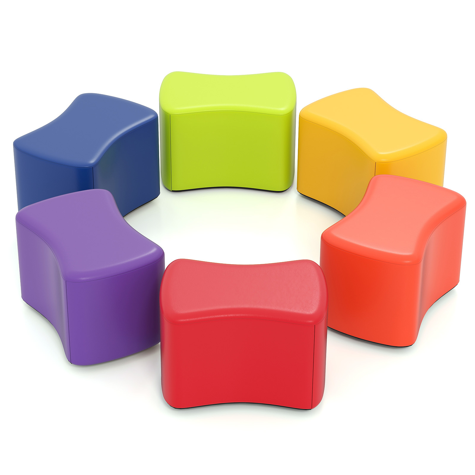 COSTWAY 6pcs Modular Butterfly Stools Set with Soft Foam Seats & PU Cushioned Covers - Lightweight Stackable Stools, 10