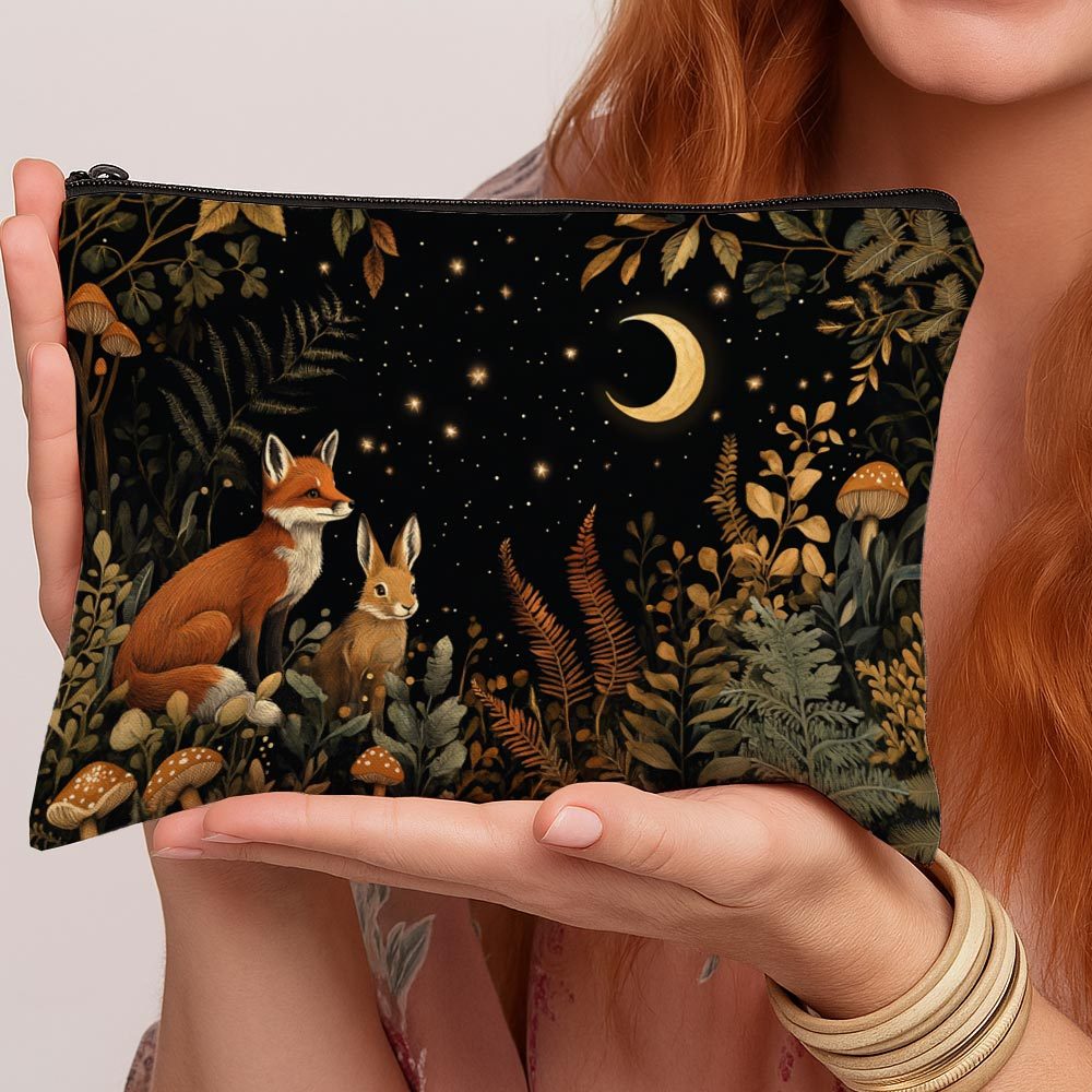 TEMU 1pc Woodland - Night Artwork Cosmetic Bag - Lightweight Travel Makeup Organizer, Portable Toiletry Pouch With Zipper, Chic And Practical Storage