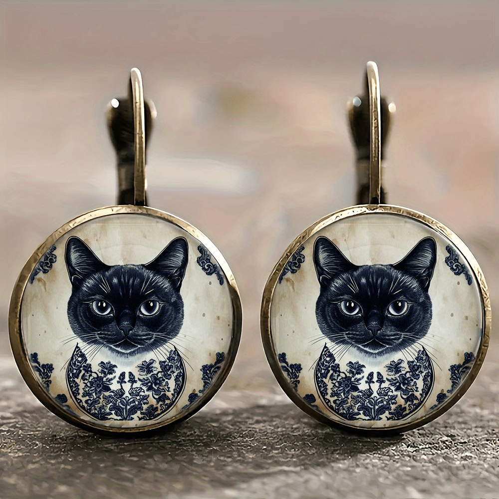 TEMU Fashionable Alloy Earrings Featuring A Cat Design, Perfect As A Unique And Elegant Gift With A Easy Yet Exquisite Style