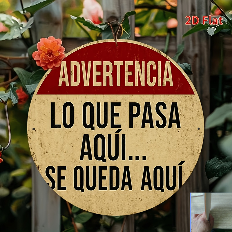 TEMU 2D, 1 pieza Letrero de pared vintage en español "Lo que aquí, aquí" - Placa redonda de madera para colgar, adecuada para bares, de hombre,