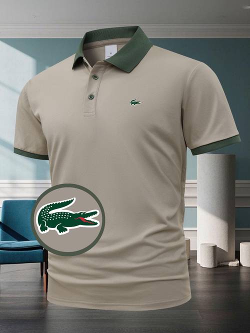 mens casual athletic short sleeve shirt with crocodile print red with beige collar button up summer sportswear for golf tennis gym running training athletic wear stretchy fabric