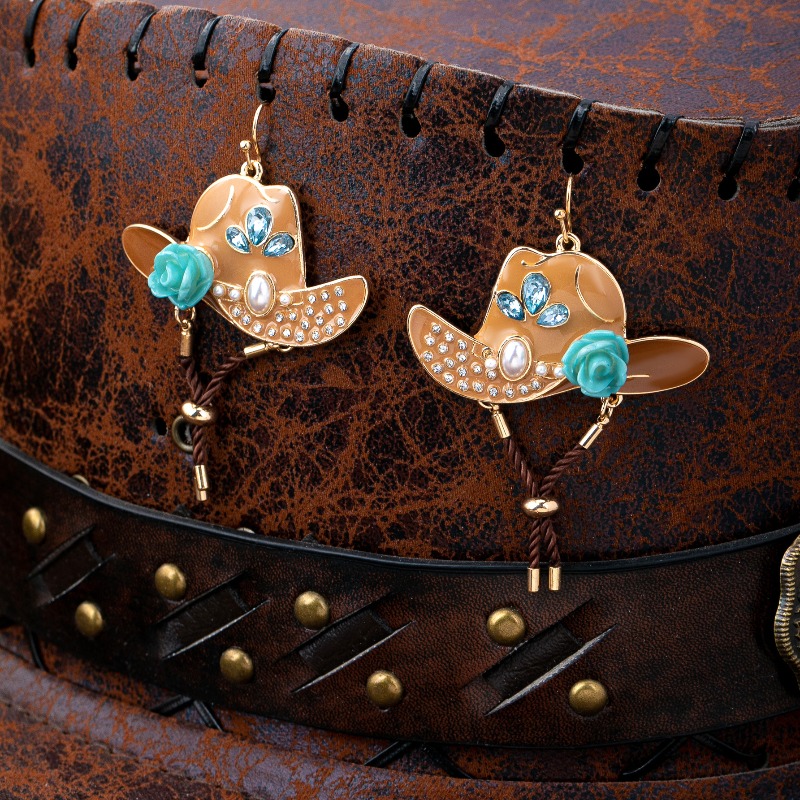 Western Style Cowboy Hat Shaped Earrings, Unique Design