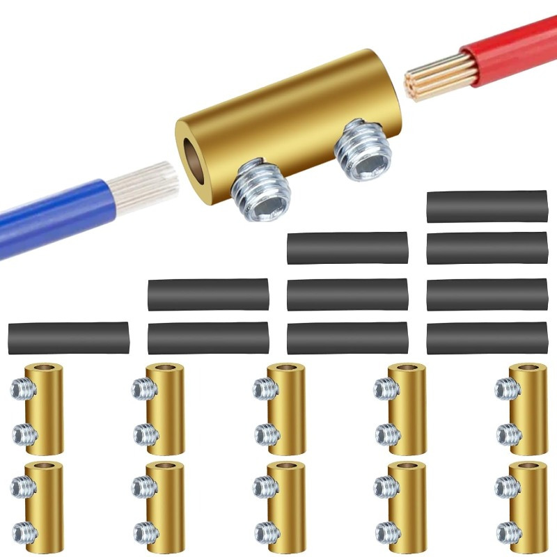 

10 Sets Of 10 Awg Wire Connectors With 10 Tubing, 20 Screws, And Wrench 10 Awg Splicing Quick Connect Terminals 60a Circuit Connectors