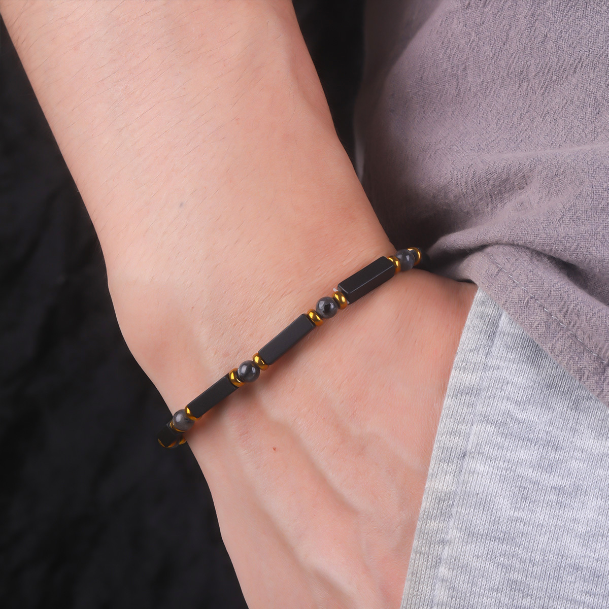 Black Onyx Labradorite Rectangular Beaded Bracelet