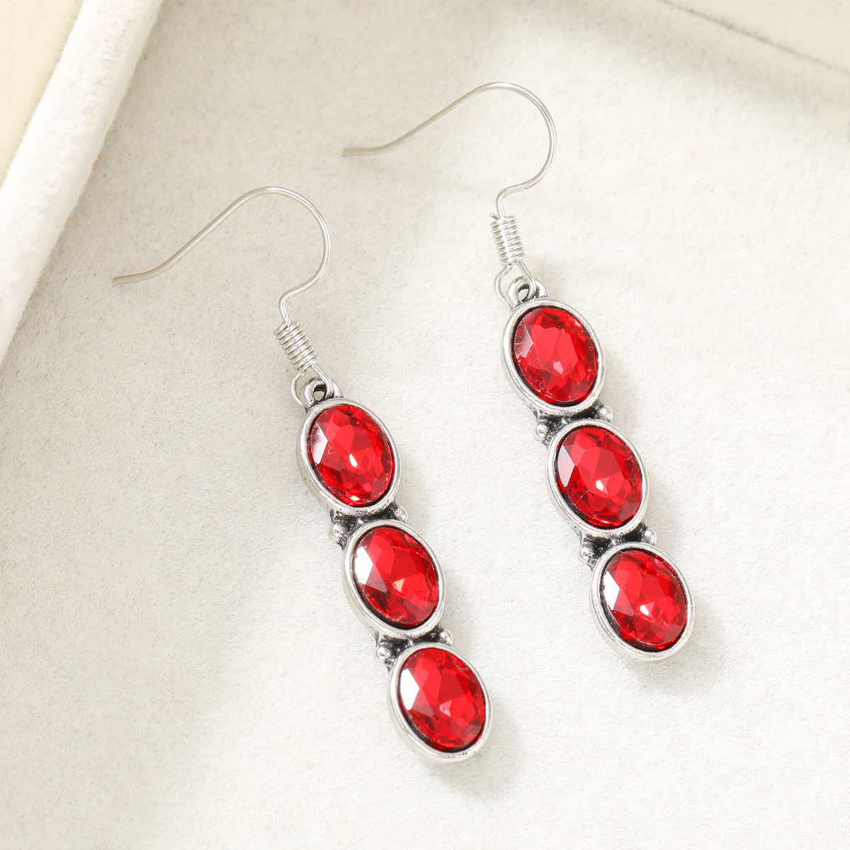 Women's Retro Ruby-Colored Crystal Long Dangle Earrings