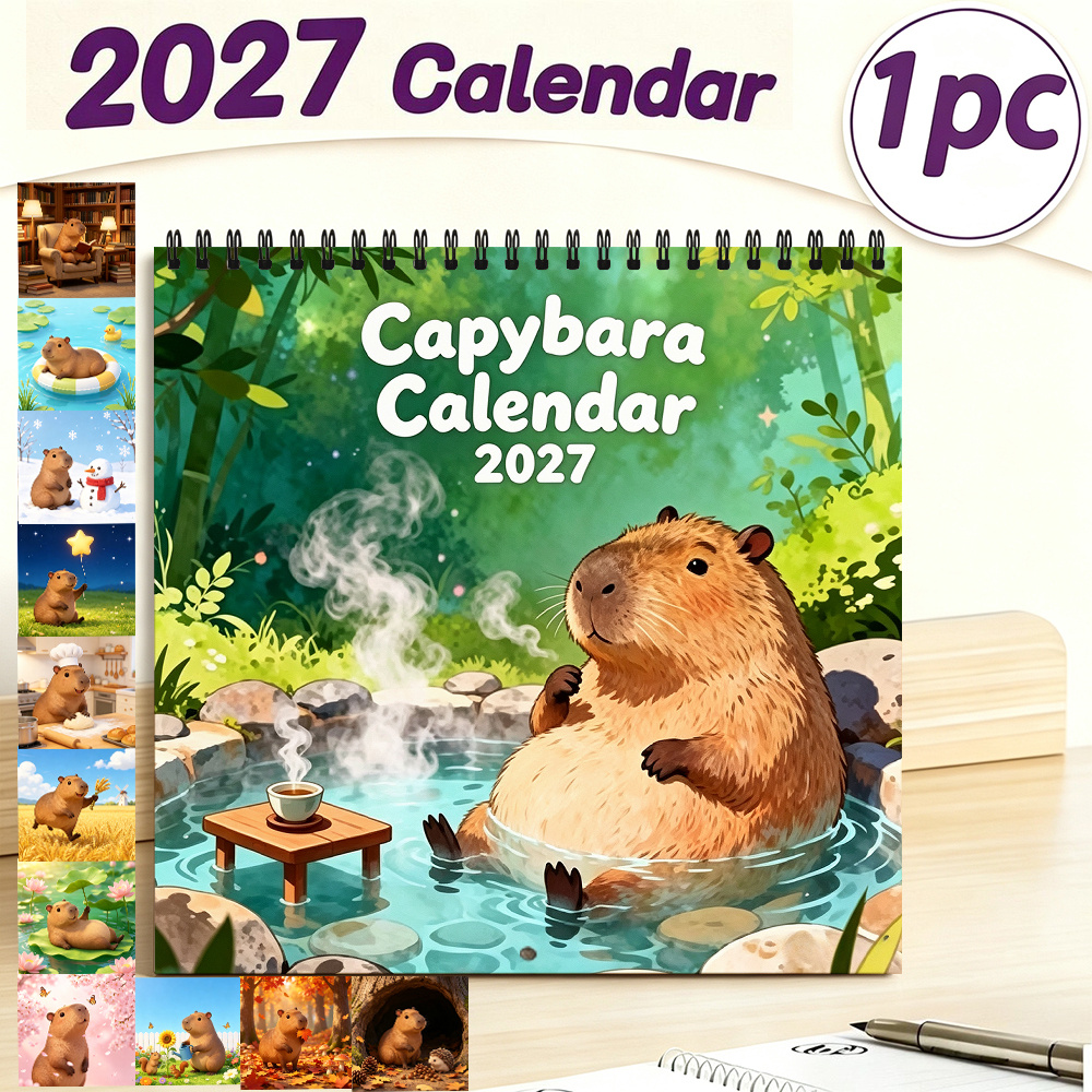 TEMU 2027 Cute Capybara Wall Calendar 8.3*8.3 Inch Cartoon Animal Wall Hanging Calendar Christmas Gift Halloween Present New Year Gift Back To School