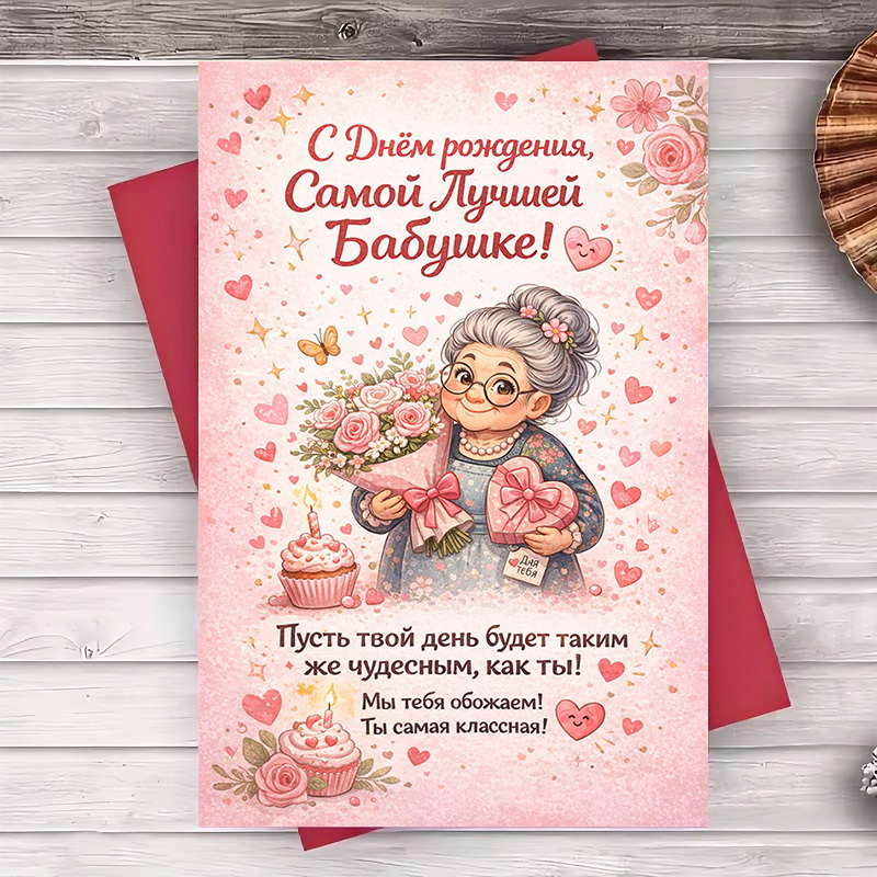 Image of 2pcs: 1 Card And 1 Envelope, Birthday Greeting Card For Grandma | Cute , Perfect For Celebrating On , Ideal Gift From Family And