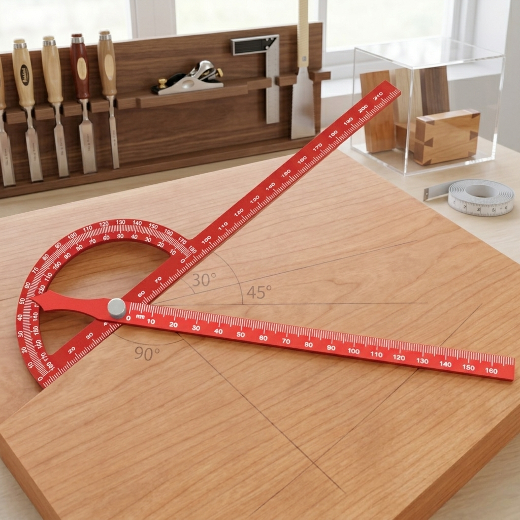 Extended Woodworking Angle Ruler Protractor Aluminium Goniometer Angle Measuring Tool Carpenter Marking Gauge Layout Tool, 180 Degree Adjustable Alignment Multi-angle Measuring Ruler