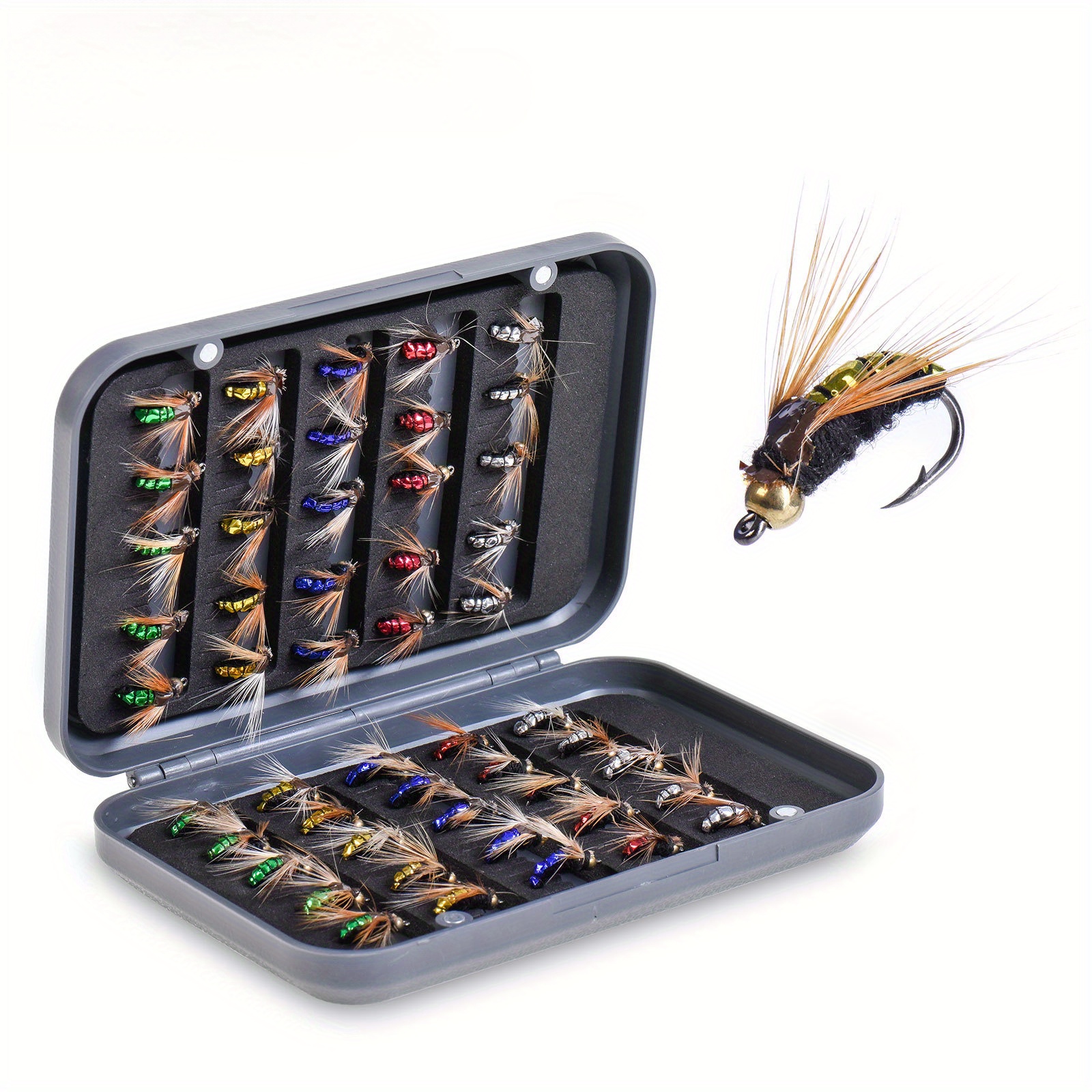 TEMU [ Artificial Bait 5 Colors 50 Pack] Fly Fishing Lure Fish Hook