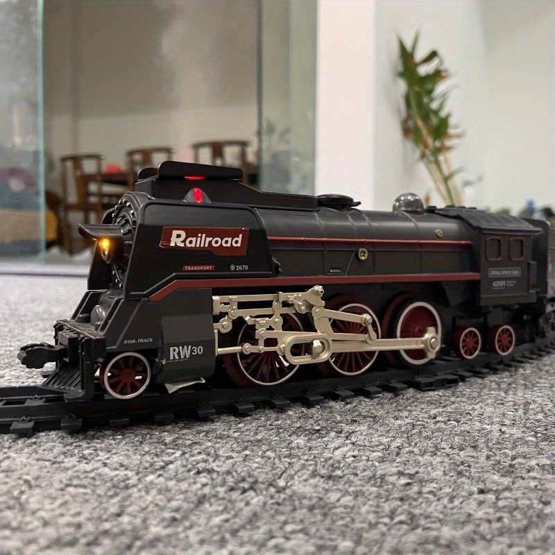 3 Speed Smoke Electric Train Set with Smart Realistic Steam, LED Lights, Train Sounds, Long-Lasting Battery, Gift for Kids 3-8, Adults Collectible, Holiday Toy with 1 Locomotive + 3 Cars (Model 621A)