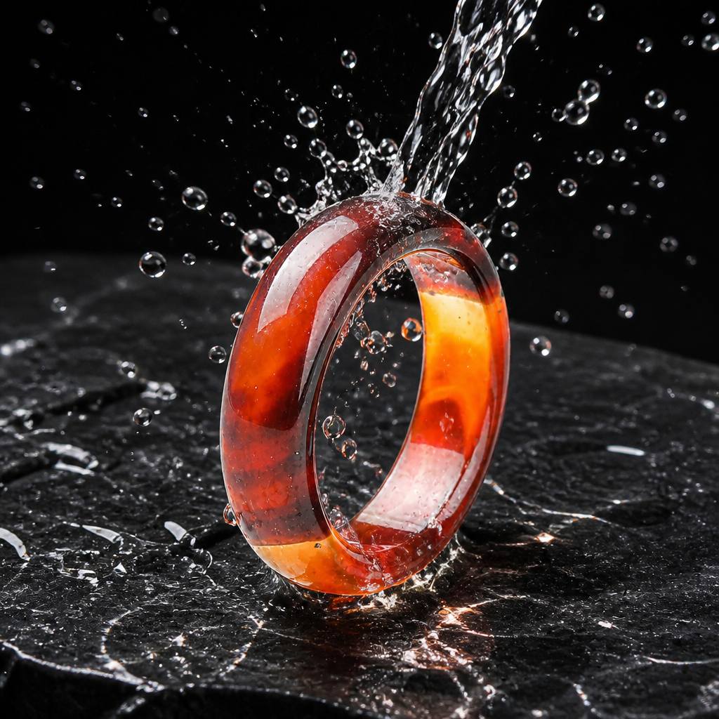 Women's Marbled Amber Tone Stackable Band Ring