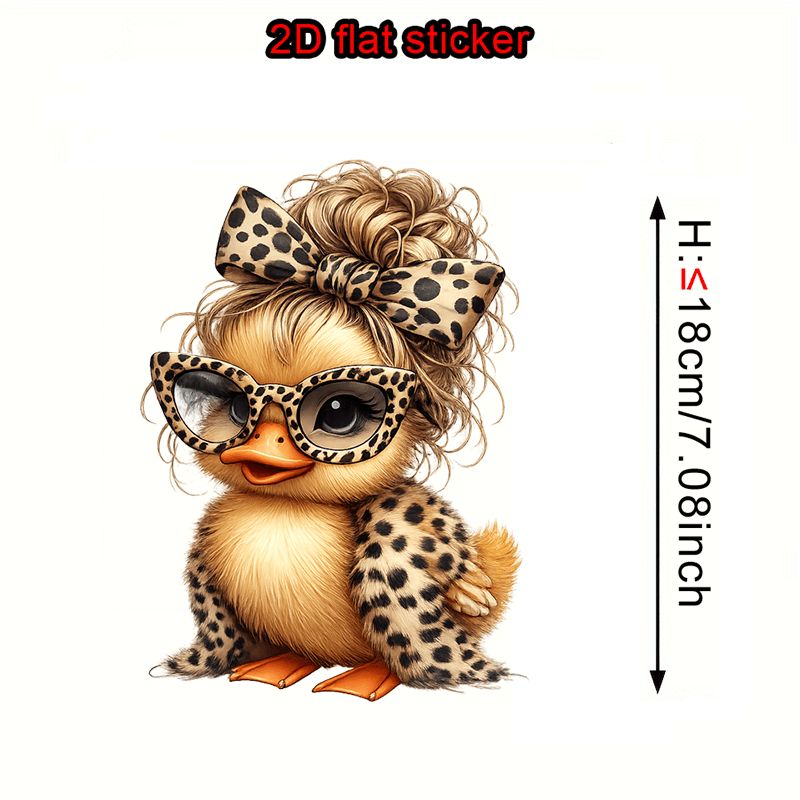 TEMU 1pc Cute Leopard Print Glasses Little Yellow Duck Heat Transfer Sticker, Durable And Vinyl, Cartoon Style, Suitable For Ironing On T-shirts,