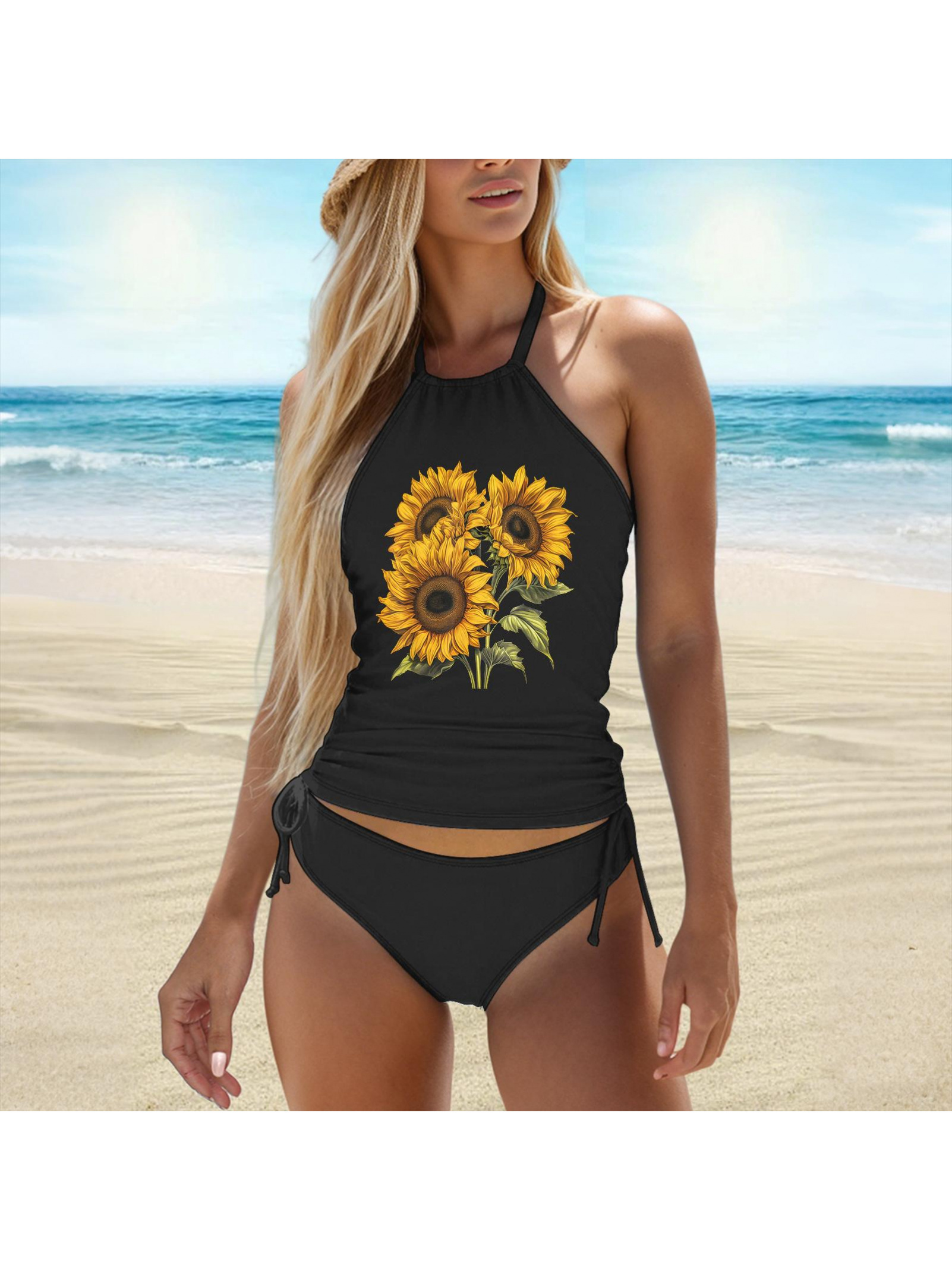 ■BARREL■ Women's Floral V-Back Strap Swimsuit Sunflower 71w3u9se2LL._UY350_.jpg