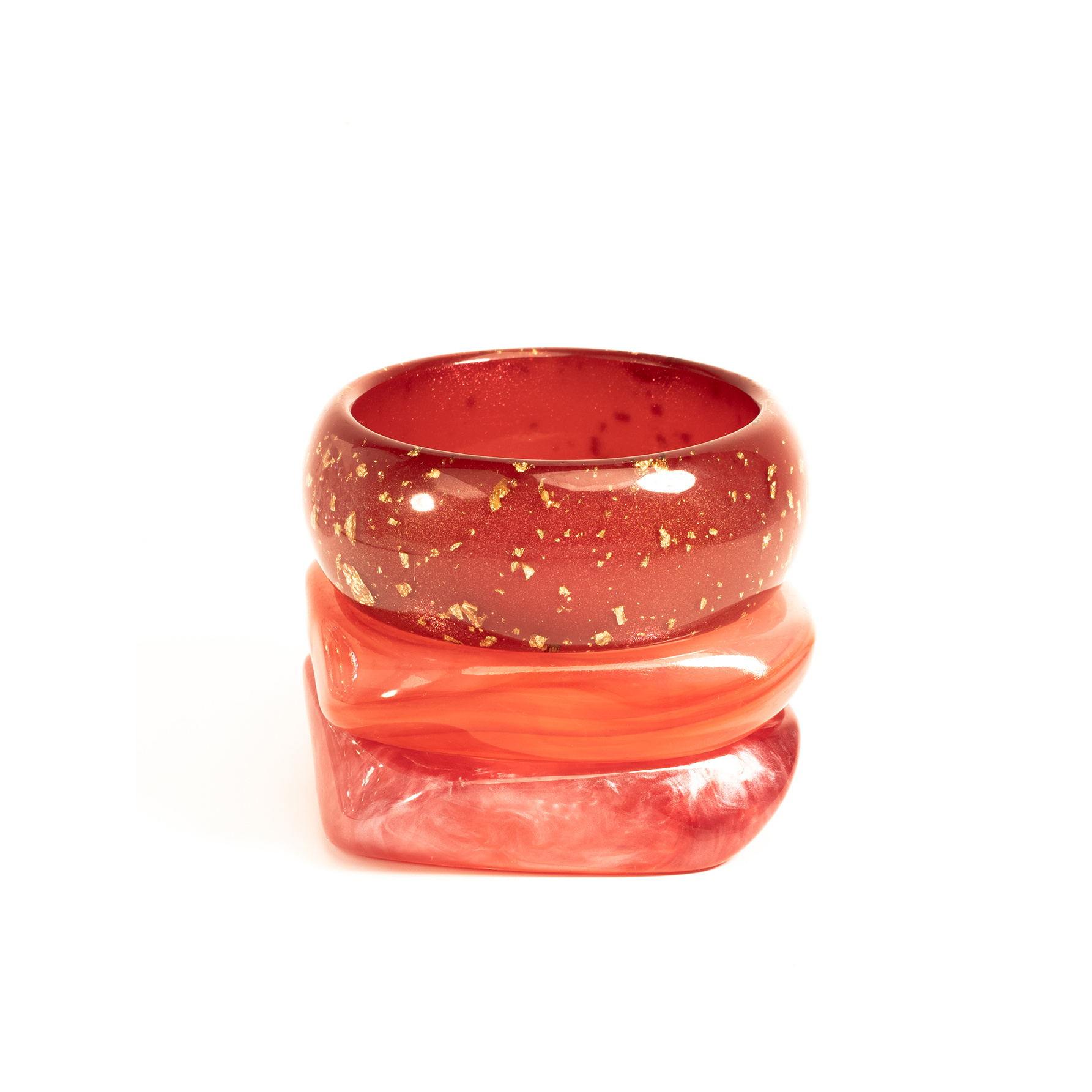 3pcs Red Series Dazzling Resin Gradient Stackable Bracelet Set