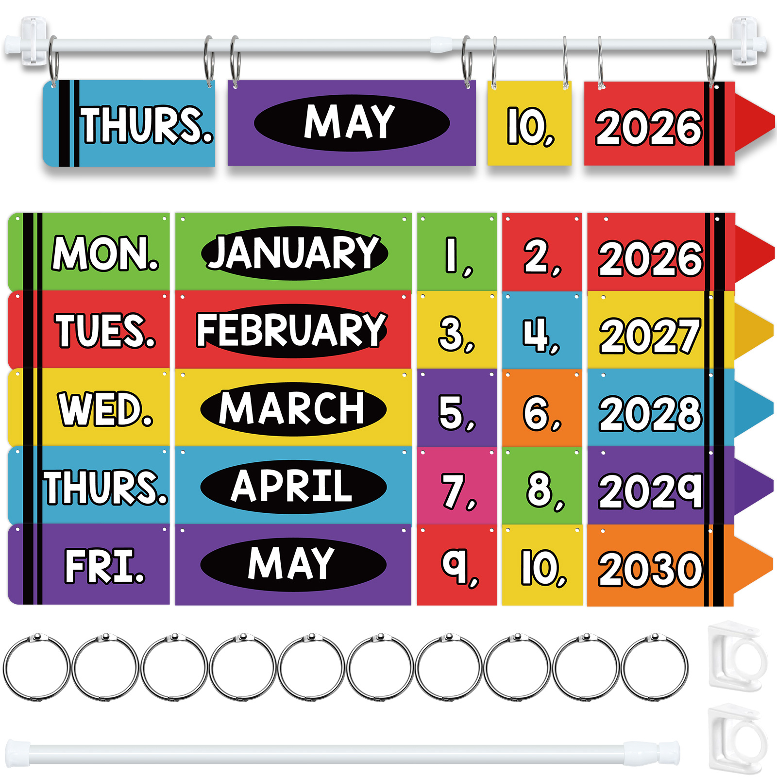 TEMU 2027 Back To , Colorful Crayon Shaped Wall Calendar Set With Adjustable Stand, O-ring And , Flip Calendar Includes Cards Of Year Month Week Date