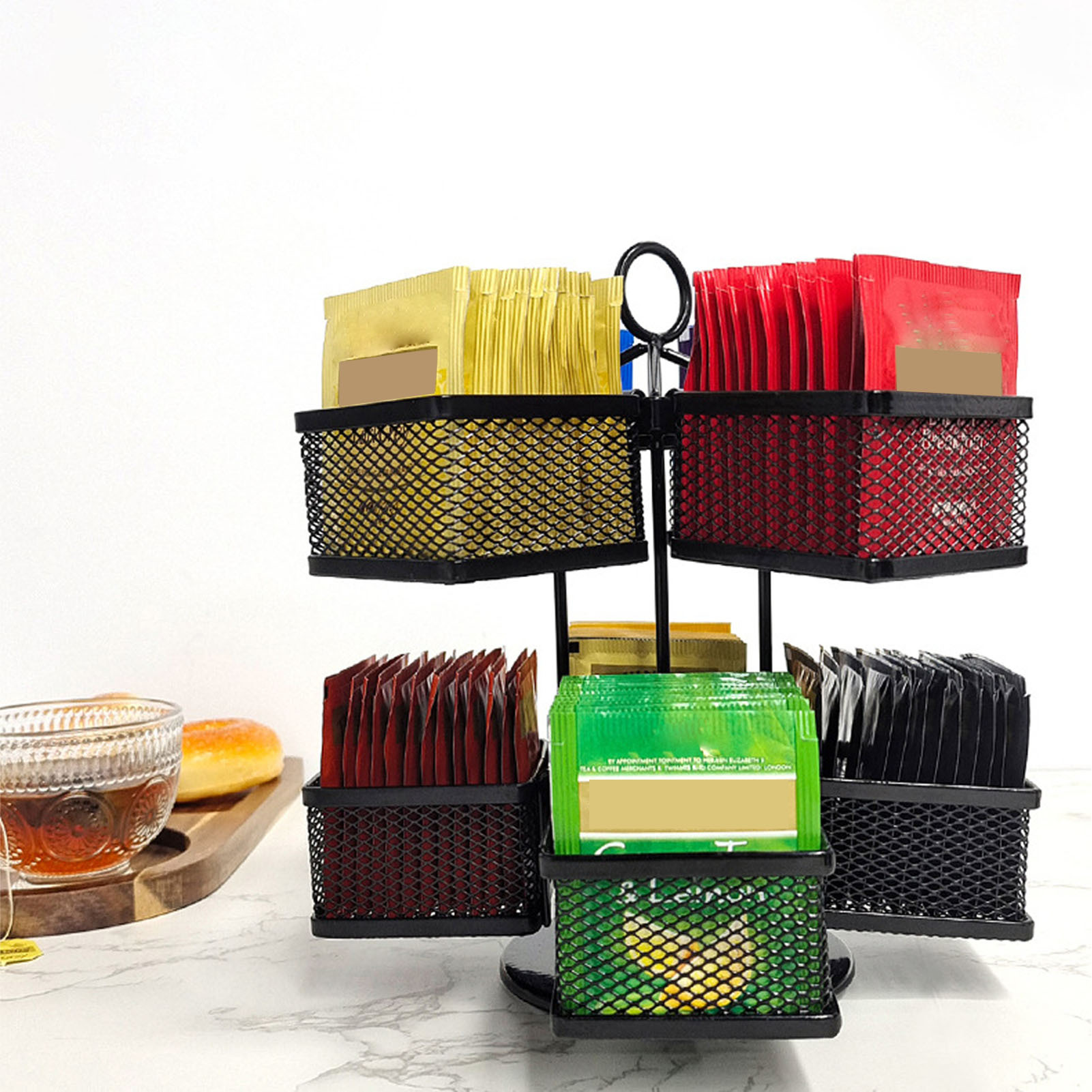 TEMU Tea Bag Organizer 2 Tier 8 Removable Baskets Up To 96 Teabags Storage Rotating Tea Bag Rack For Kitchen, Shelf Baskets