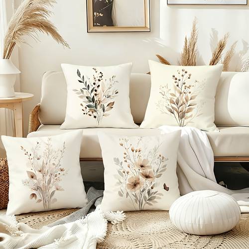lensemble de 4 pièces des taies principalement fabriquées à de plantes que des fleurs séchées, des branches et des , complétées par une petite décoration de papillon. la technique de gradient aquarelle est utilisée pour créer une texture délicate et douce, créant un esthétique unique.