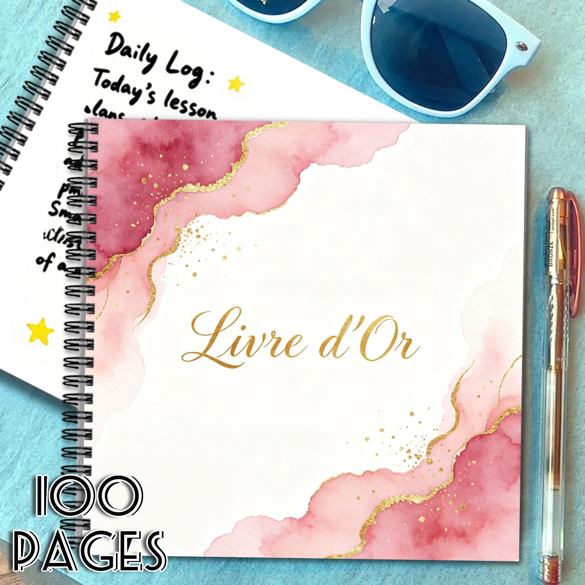 TEMU 1 pièce 'or carré à décoration de et aquarelle rose, livre de , cadeau idéal pour un ami et , carnet de vierge pour divers événements de