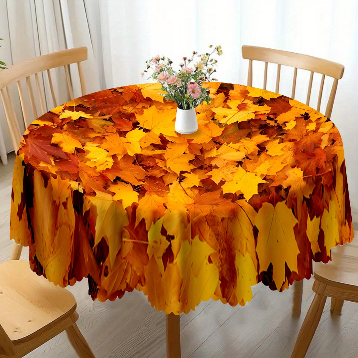 TEMU 1pc Golden Leaf Print Tablecloth - Wrinkle-resistant Theme, Suitable For Thanksgiving, Halloween, Christmas Parties, Indoor/outdoor Kitchen And