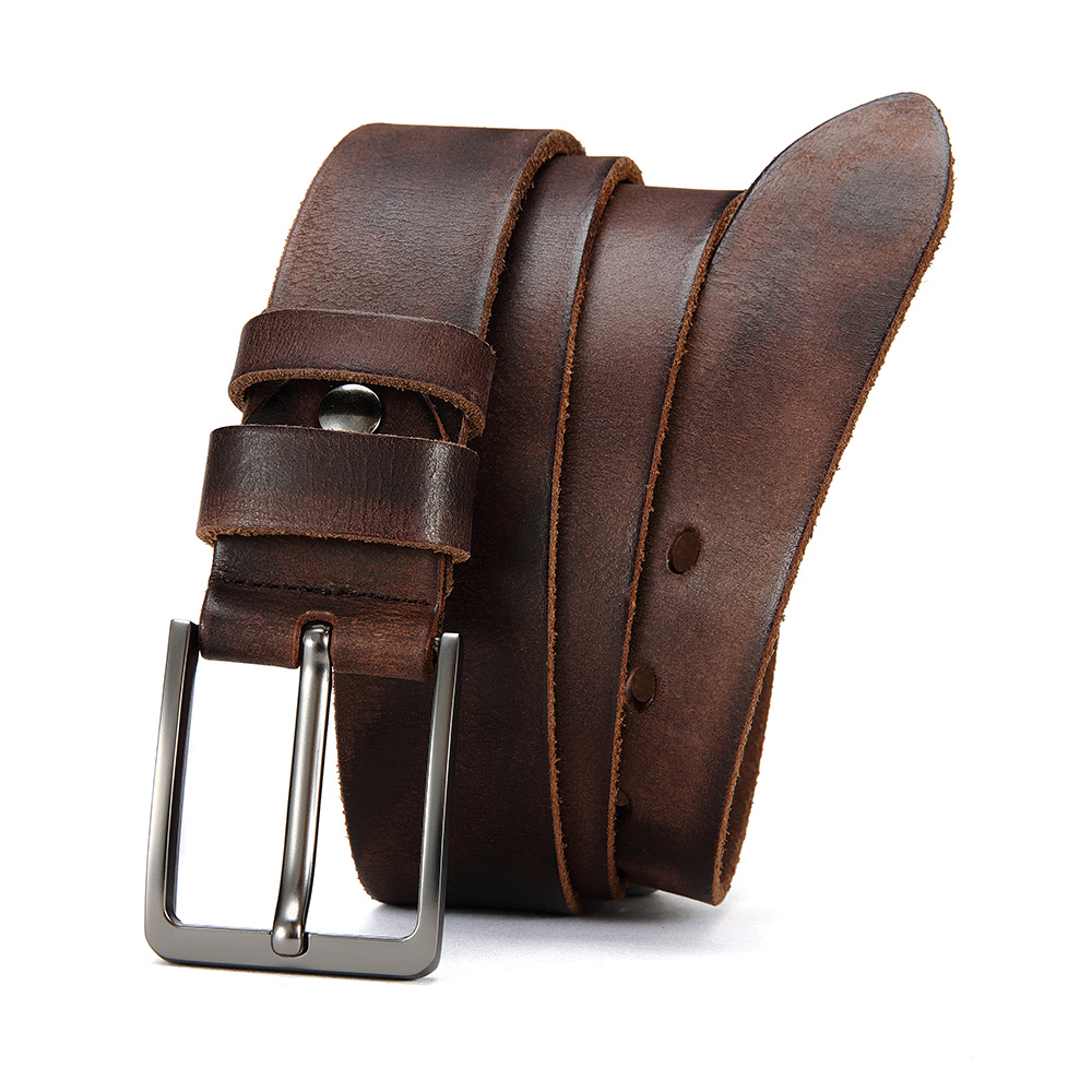 Men's Genuine Leather Belt, Fashionable Pin Buckle Alloy - Casual and Versatile, Suitable for Street Style, Good Gift Choice