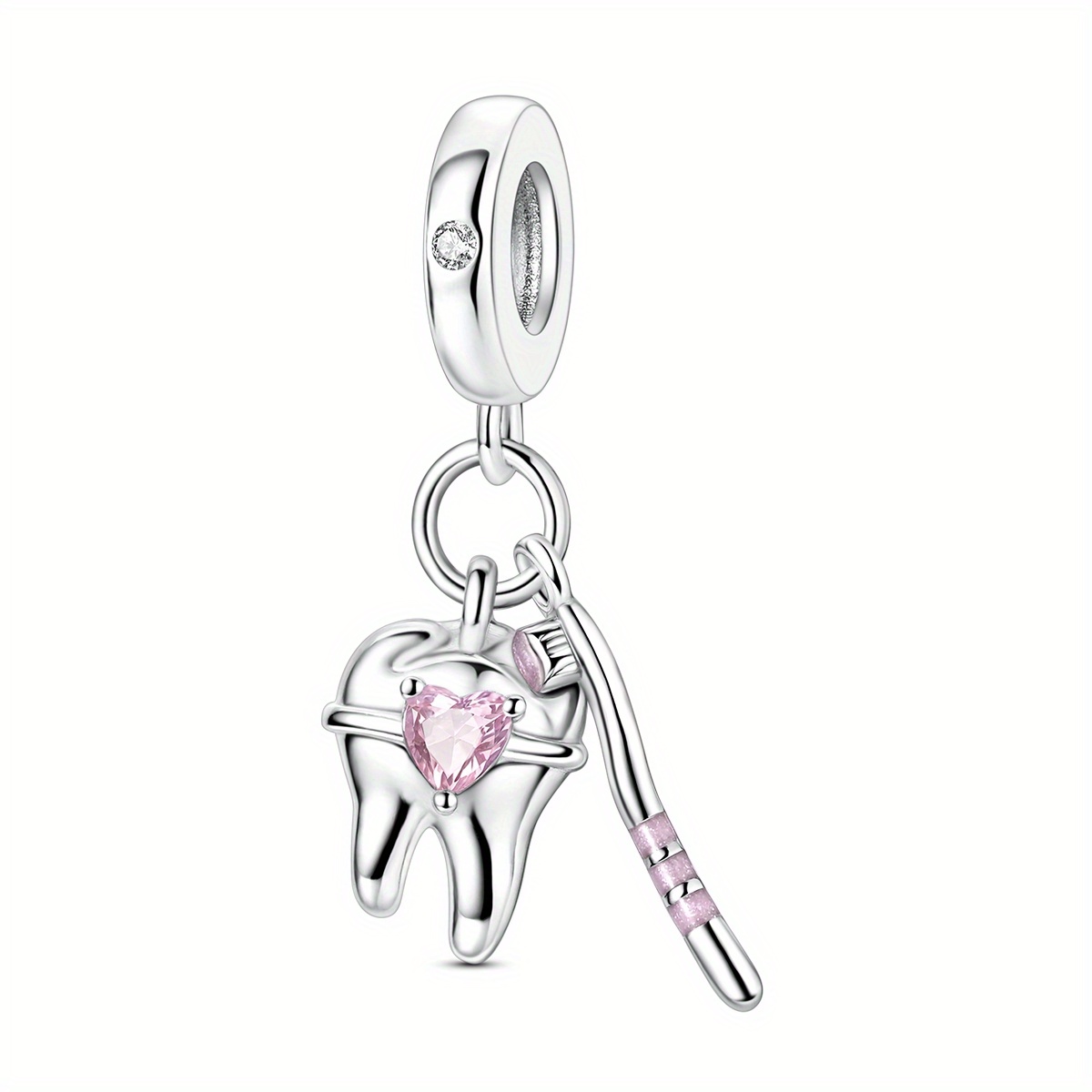 Image of 1pc Easy Attention Tooth Charm Beads Suitable For Bracelet Making Daily Party Wear Ladies Fashion Jewellery Gift Rhodium Plated
