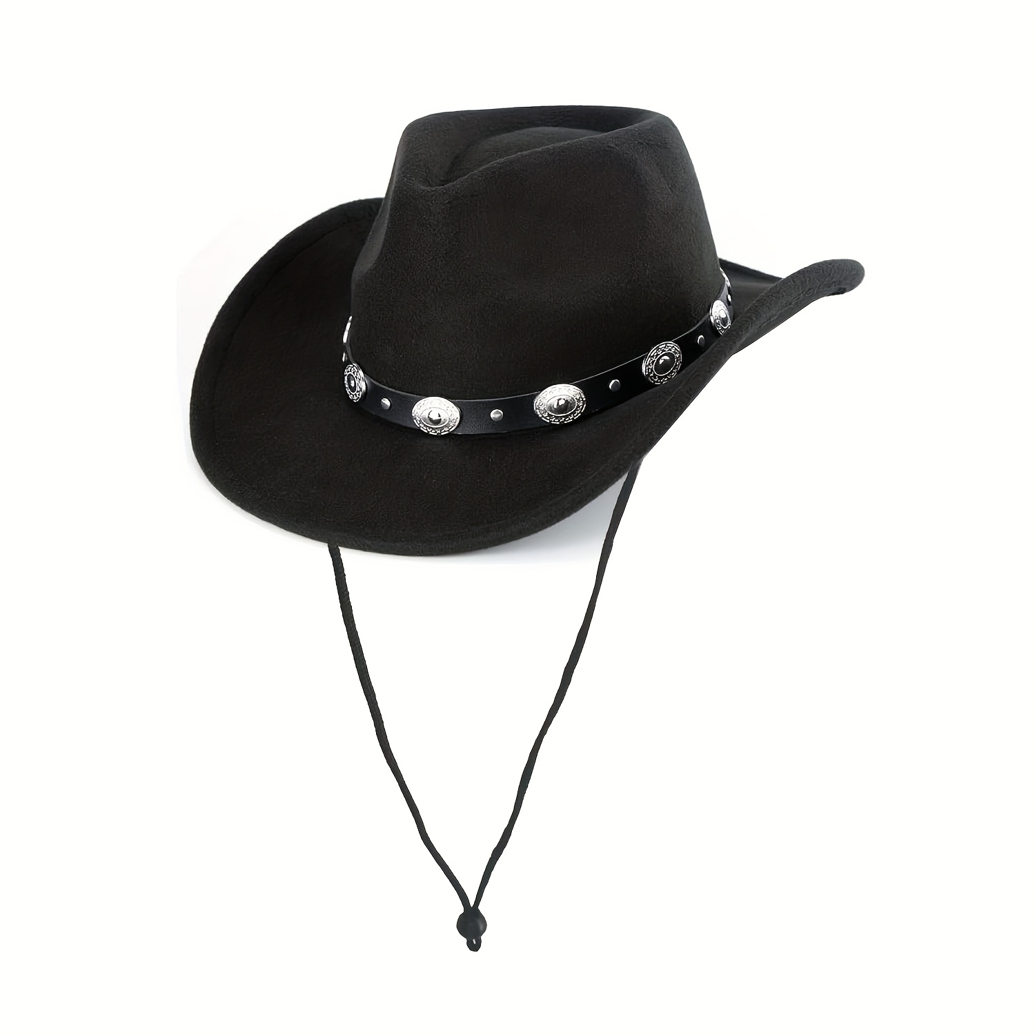 Image of 1pc Women And Men Cowboy Hat, Western Cowgirl Hats Wide Brim Fedoras Hat With Belt , Outdoor Felt Wide Brim Western-belt For Women And Men