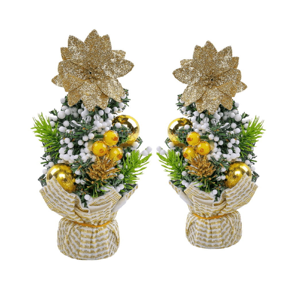 Image of 2pcs Christmas , Christmas Desktop Ornaments, 20cm/7.87inch Tall, Golden And Red Options, Mini Christmas Trees, Christmas Gifts, Small Decorative Christmas Trees