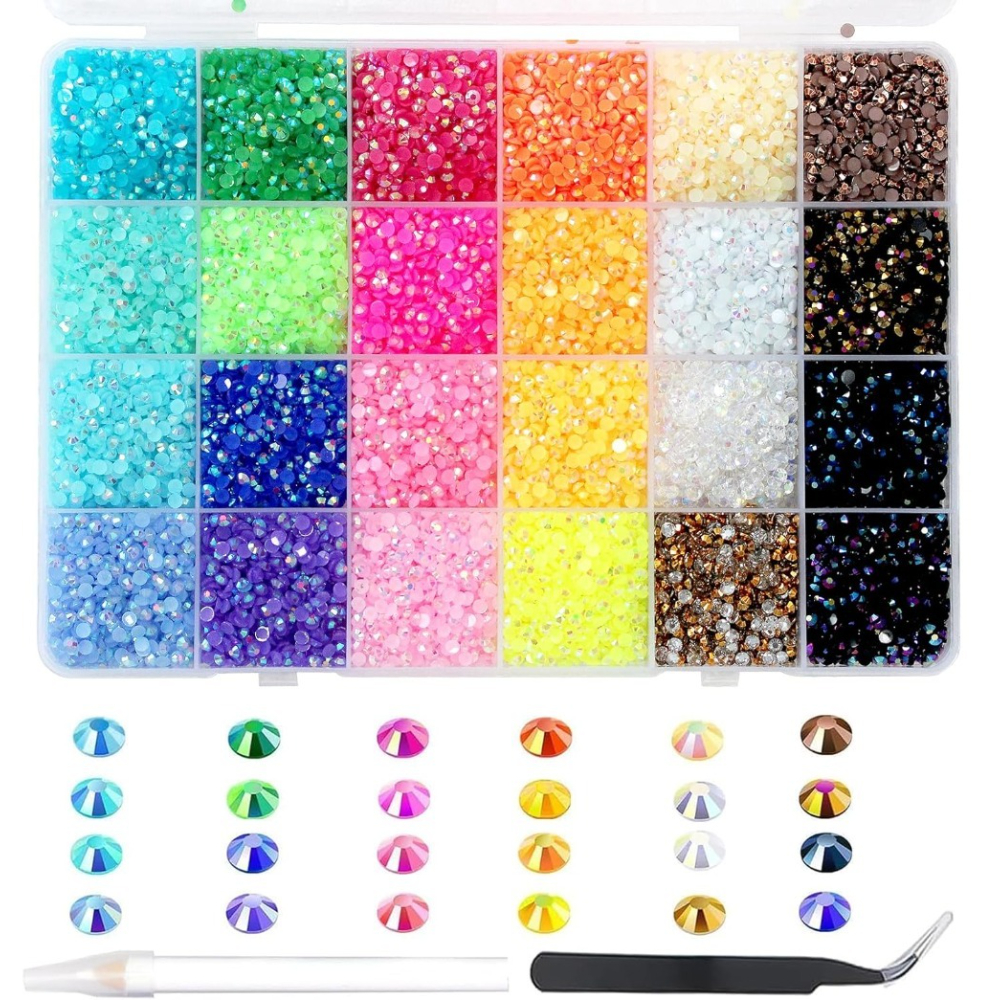 24000 komada Nail Art Rhinestone Set s Kutijom za Pohranu, Točkastim Olovkom i Pinzetama - 24.000+ kom (24 Boje/Vrste) - Višestruki Oblikovi Ukraza Za nokte (Srca, Cvijeće, Životinje, Sjaj, 3D Efekti) – Kompletan uradi sam Manicure i Dizajniranje Nakita kod Kući u Salon Stilu Idealno Počećima I Strucenjacima Savrseno Zabavam, Vjenčanjem Specijalan Dogadaja Sadrzaje Organizer Kutiju, Pribor za nokte,Privjesci za nokte,Set za nokte s šarmom u boji,