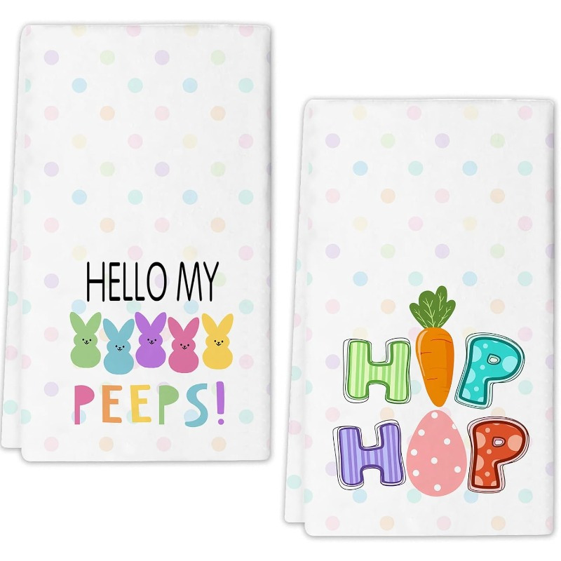 

2-pack Easter Themed Hand Towels, 18x26 Inch, Super Polyester, Contemporary Style, 240gsm, Oblong Shape, For Bathroom & Party Decor