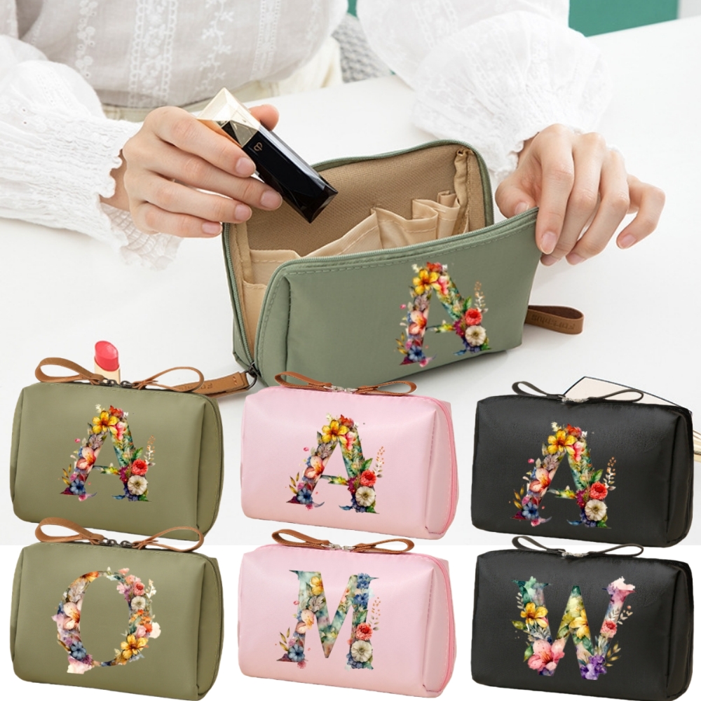 makeup bag with   floral letter pattern womens portable mini travel pocket red envelope cosmetics storage bag