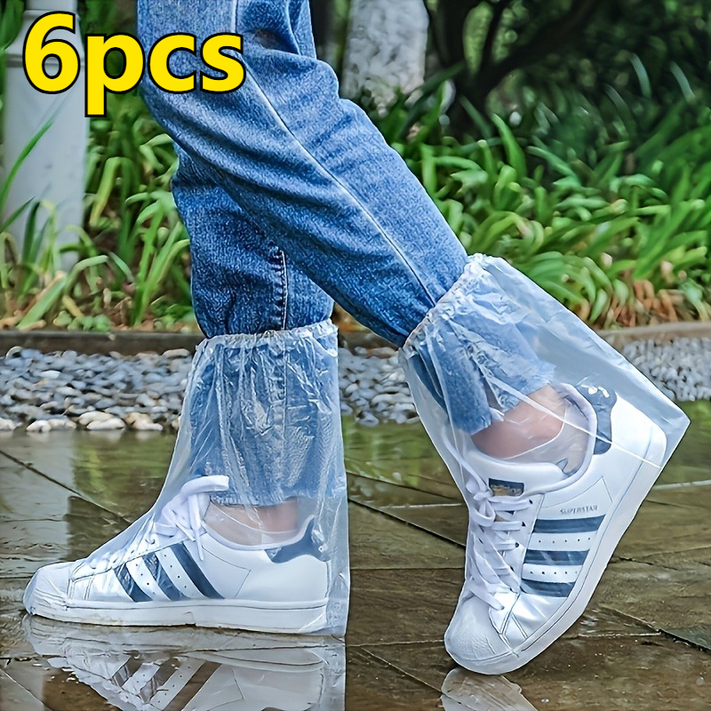 TEMU 6pcs New Thickened Transparent Sand-proof Shoe Covers - High-quality Non-slip Washable Disposable Shoe Covers, Made Of Durable Pvc Material,
