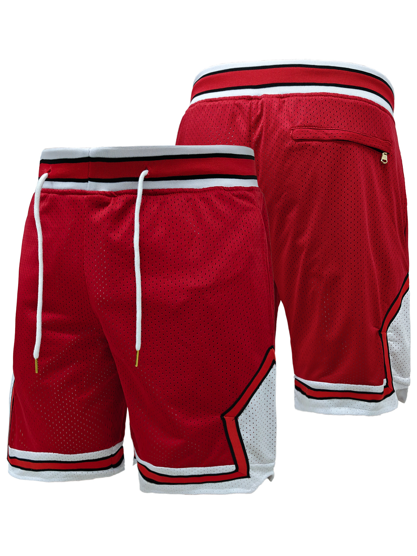 mens red white black basketball shorts quick dry breathable with pockets zippers   sports running tennis   outdoor activities athletic shorts    