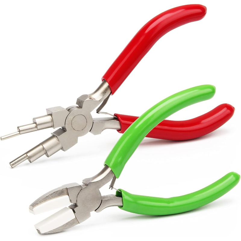 TEMU 2d Flat, Jewelry Making Nylon Pliers Sets, 6in 1 Jewelry Bail Making Pliers And Nylon Jaw Flat Nose For Jump Ring (green-red)
