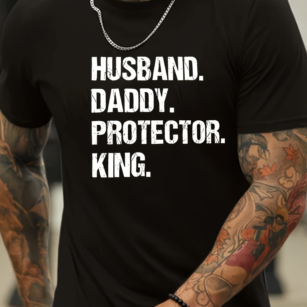 

Husband Daddy Protector Graphic T-shirt Men' Trend Cotton Round Neck Casual Letter Printed T-shirt