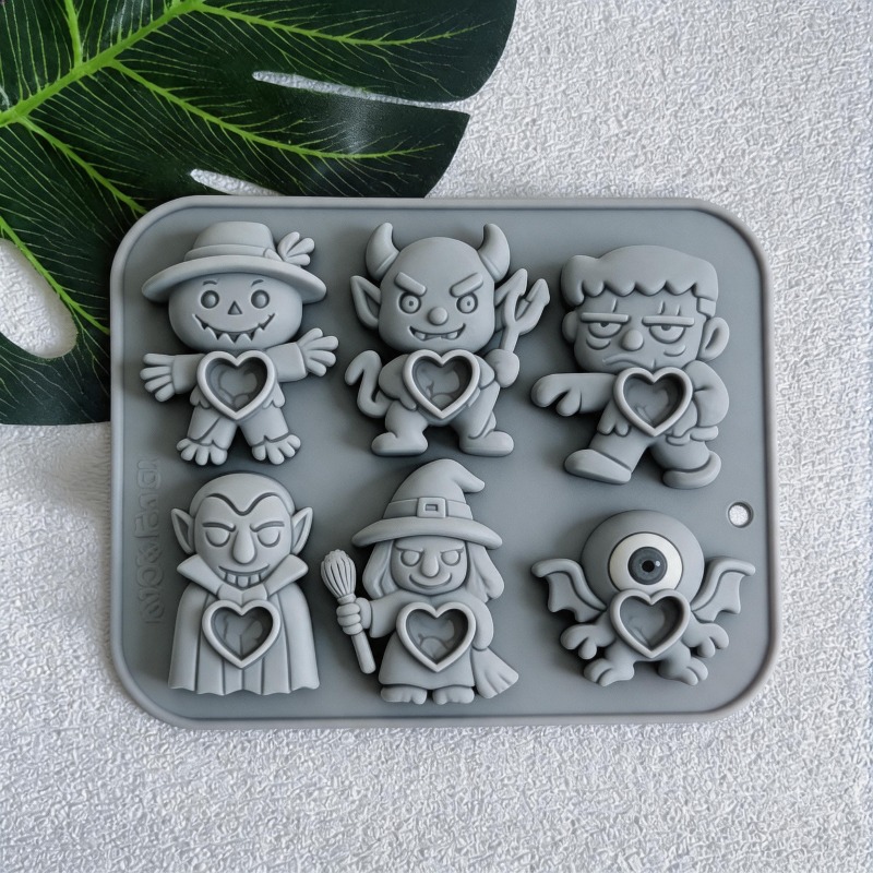 TEMU 6-cavity Halloween Character Silicone Mold, Soap And Candle Making Mold For Resin, Plaster And Crafts, Candle Making Gift, With .97-inch Candle