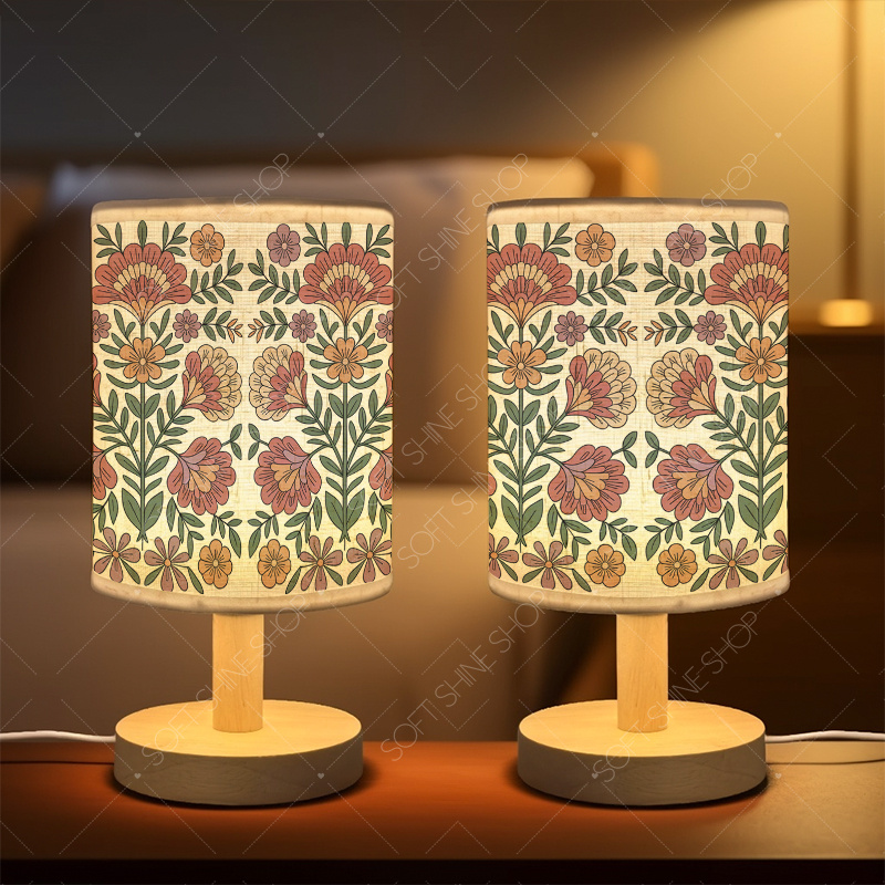 Printed Fabric Shade Table Lamp, USB-Powered LED Light