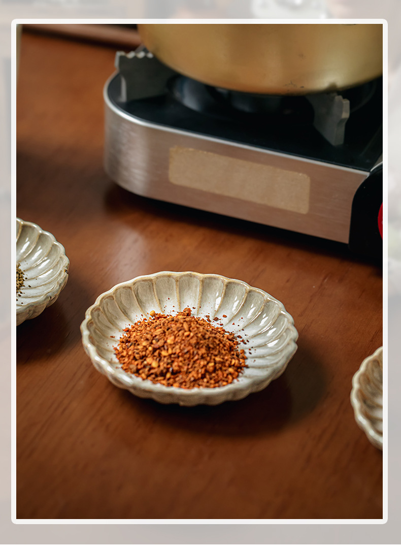2pcs fangchu yellow retro petal flavor dish japanese flavor dish ceramic small dish barbecue dipping hot pot   snack   Product details 7