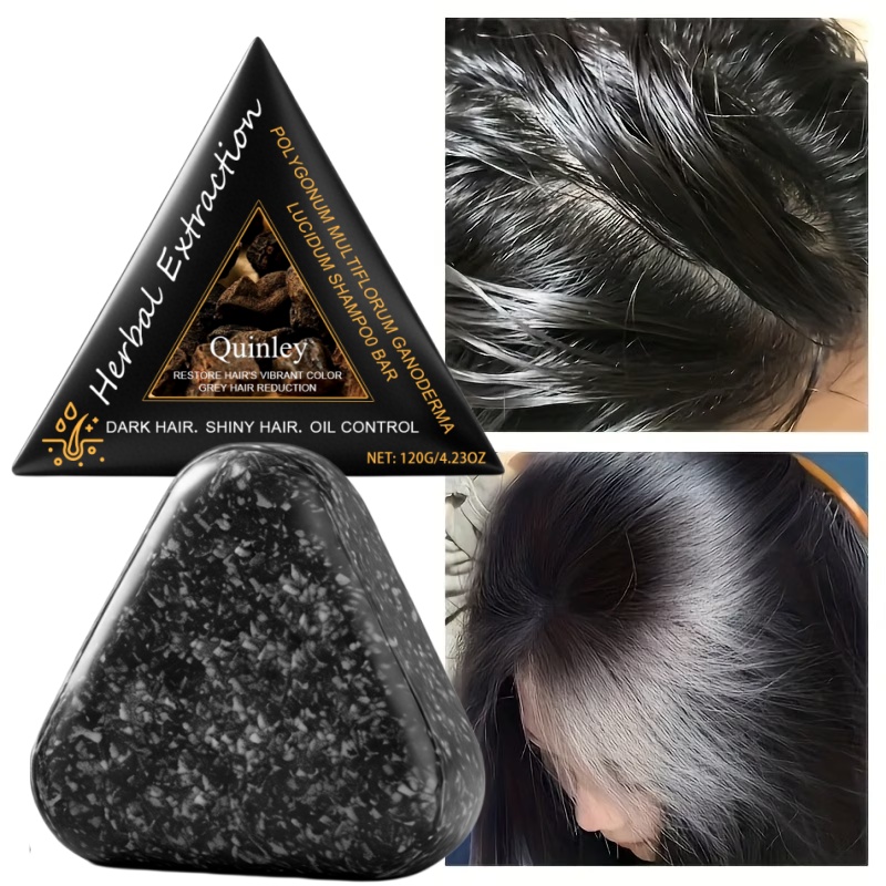 Herbal Black Hair Shampoo Bar, 120g Herbal Extracts Reasonable, for Gray Hair Damage Care, Strengthen Hair, Cleans Hair Strands, Instantly Conceals Gray Hair, and Delivers Lasting Shine. the Lookor the Signs of Aging, Holiday Gift