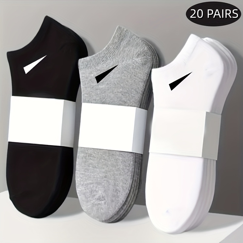 Image of 20 Pairs Of Unisex Breathable Socks With Lightweight Random, Solid Color , Durable Elasticity, Suitable For Sport & Leisure Daily Wear, Comfortable And Convenient, Featuring Easy, Minimalist Style