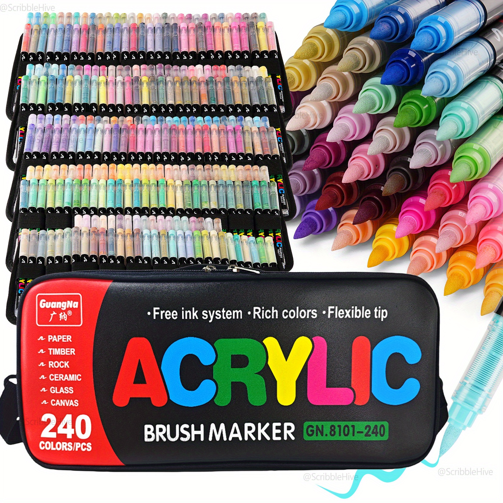 GUANNA 240 Kleur Fijne Punt Borstelmarker, Aquarel Artistieke Lijn Kalligrafie Marker, Geschikt voor Schilderen, Kaarten Maken, Hand Gordijnen