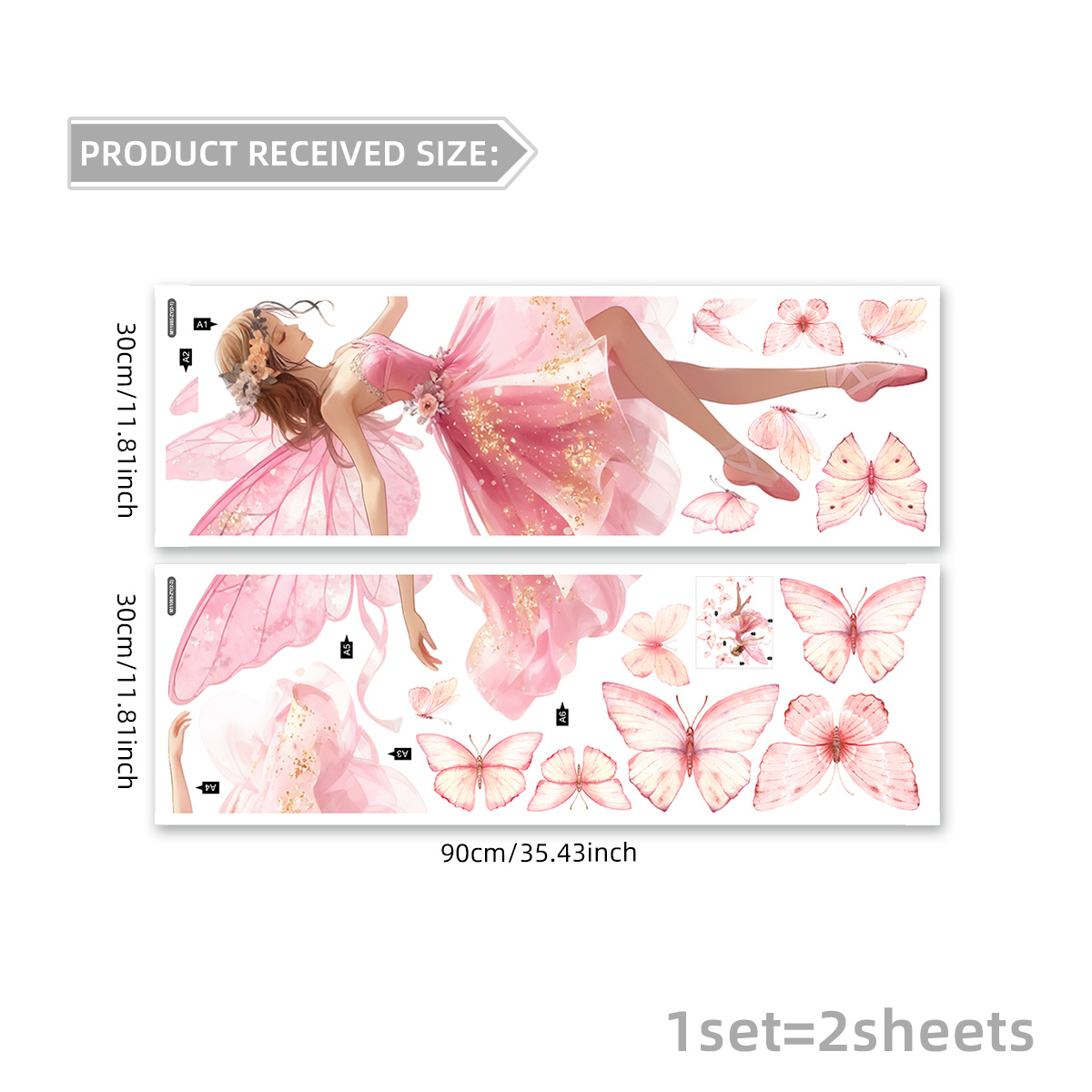 Image of A Set Of 30*90cm*2pcs Fairy 2d Flat Wall Sticker, Home Decoration Self-adhesive Wall Sticker, M11085-zy, 2d Flat