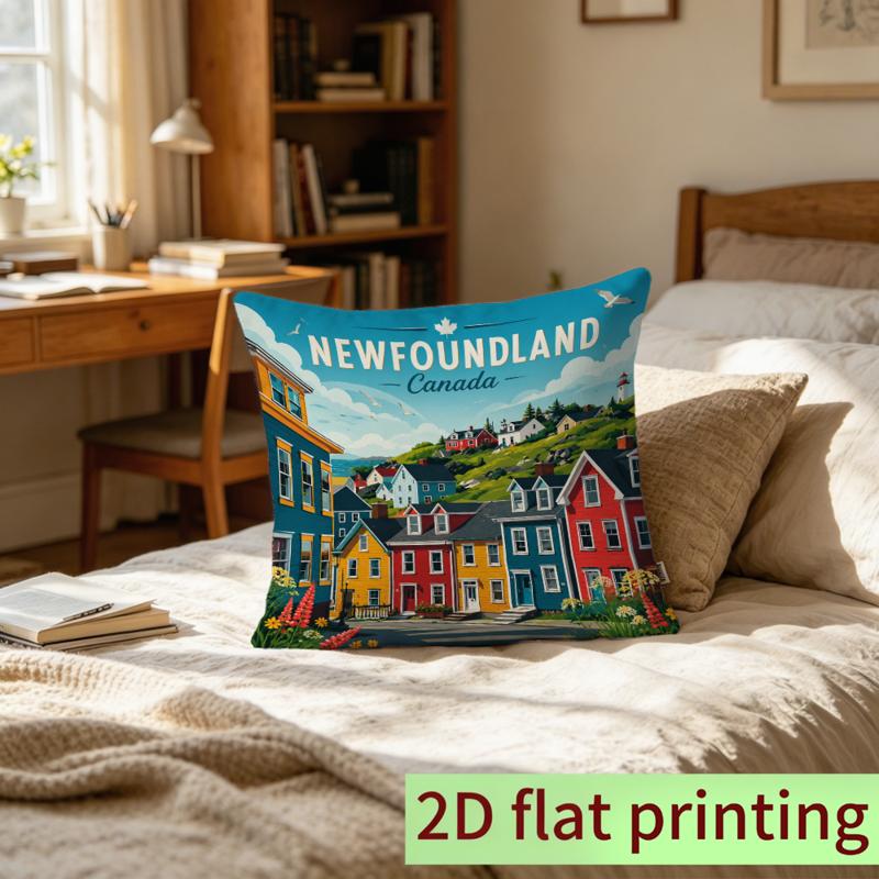 TEMU 2d Flat Printing, Houses Design, 1pc Double - Sided Pillow Cover, 17.7*17.7 Inches, Not Embroidered, No Insert Included, Warm Bedroom Decor,