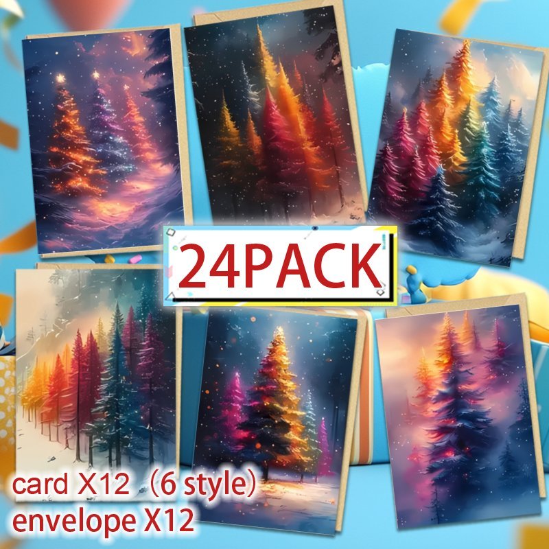 

24 Pack Christmas Tree Holiday Greeting Cards With Envelopes, Multi- Paper Cards For Family, Friends, And Colleagues, New Year Gift