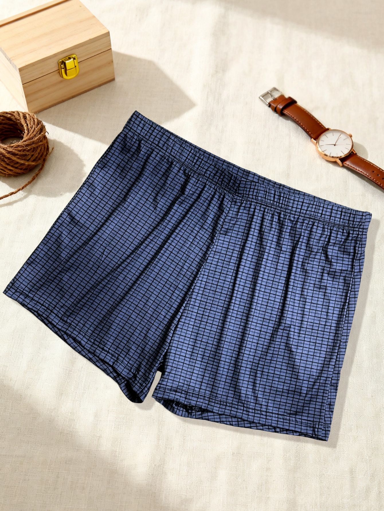 4pcs Random Men's Plaid Pattern Lounge Shorts