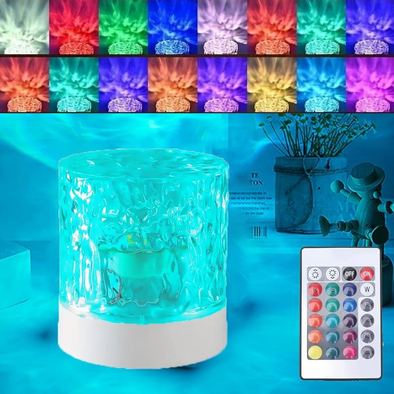 Image of 16-color Led Night Light With Remote Control - Effect - Decorative Wave Projection Lamp, Usb Interface Electronic Light For Home, Dormitory, Bedroom Decoration With Purple Light