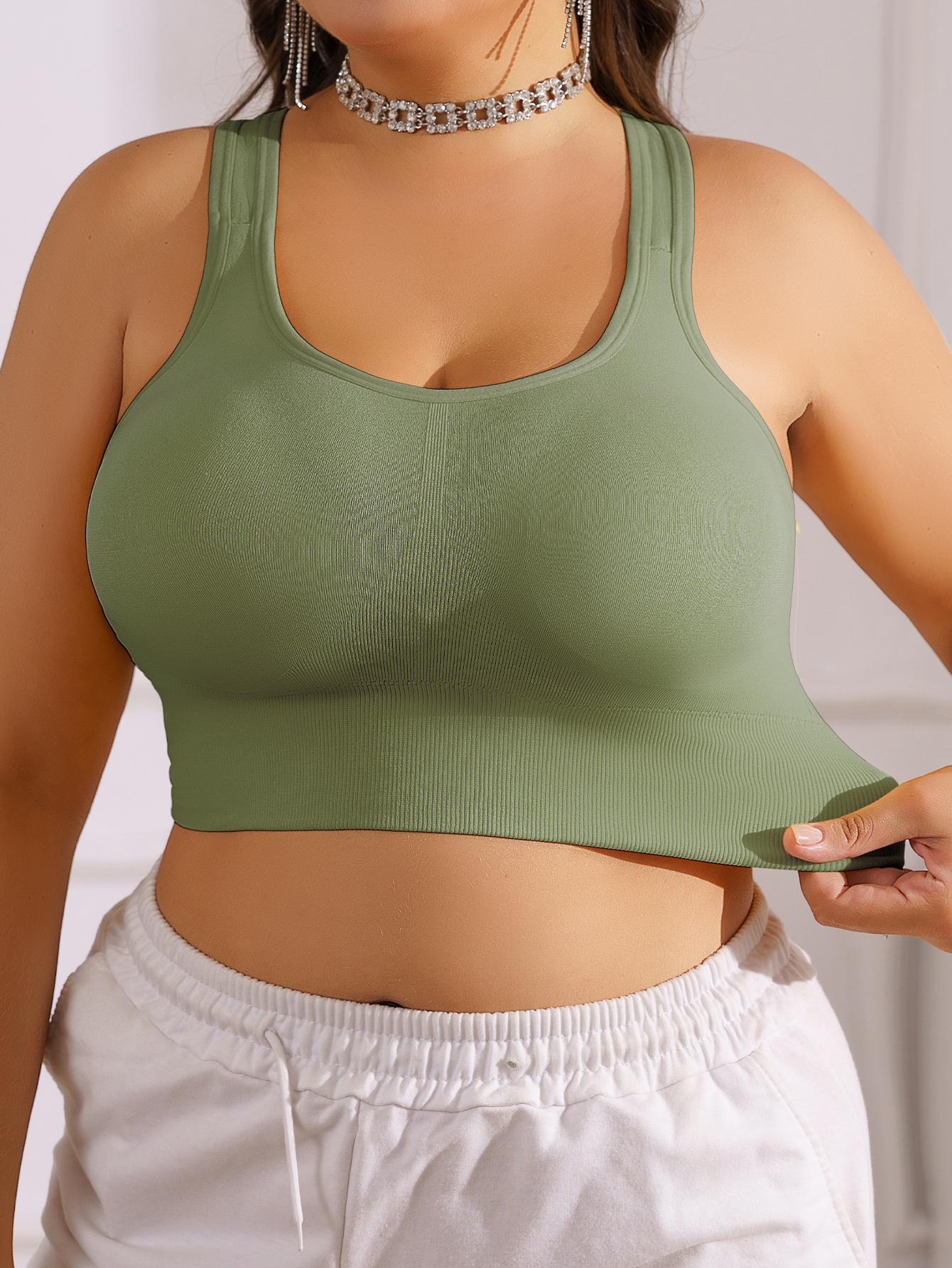 Women'S Plus Size X-Back Short Sleeve Wireless Bra with Removable Pads - Wide Straps, Medium Stretch, Solid Color for Yoga, Running & Casual Wear (0XL-3XL), Sports Bra, Yoga Apparel, Elegant Design, Comfortable Fit